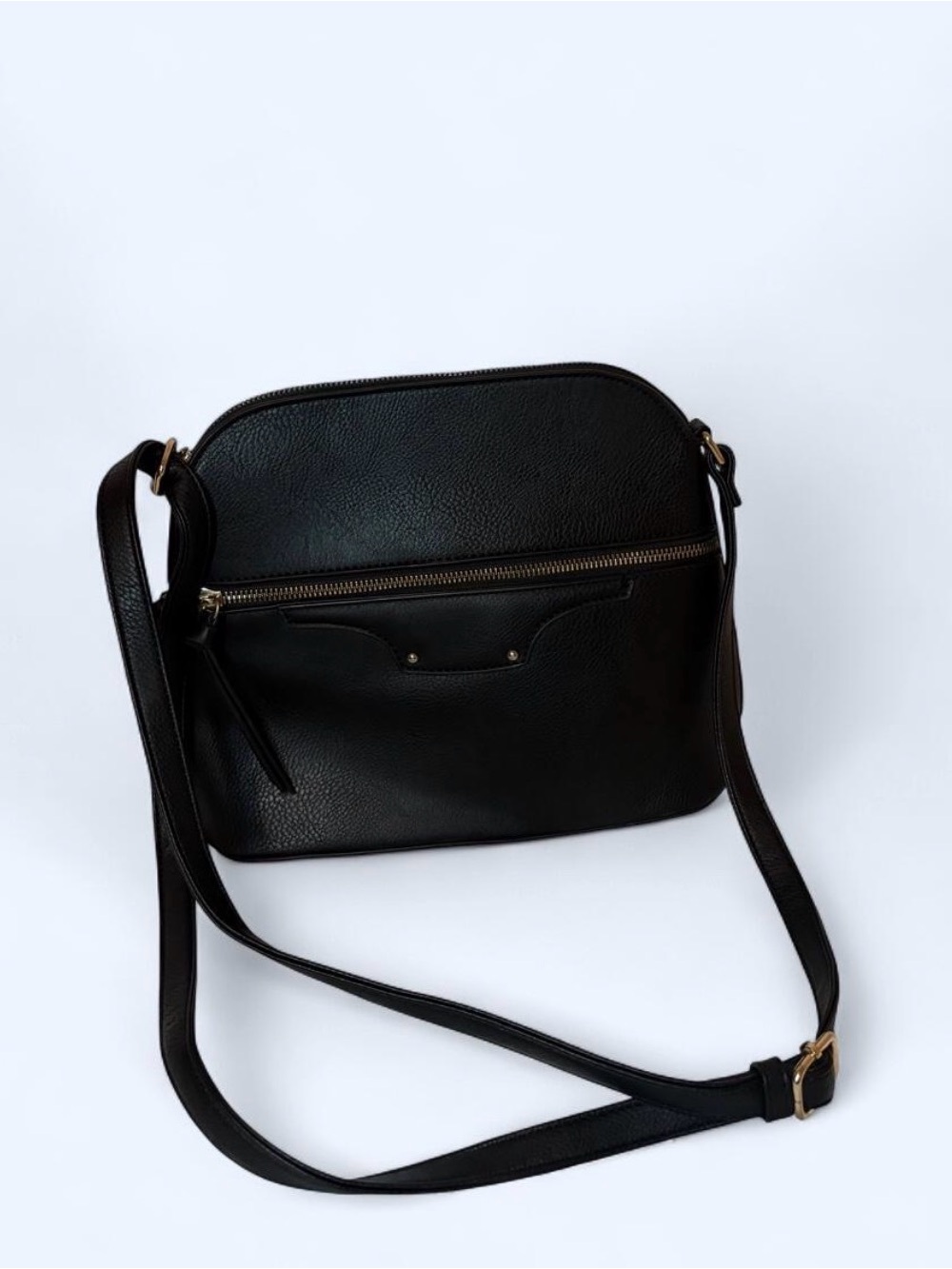 Classic Black Leather Crossbody Bag - Everyday Minimalist